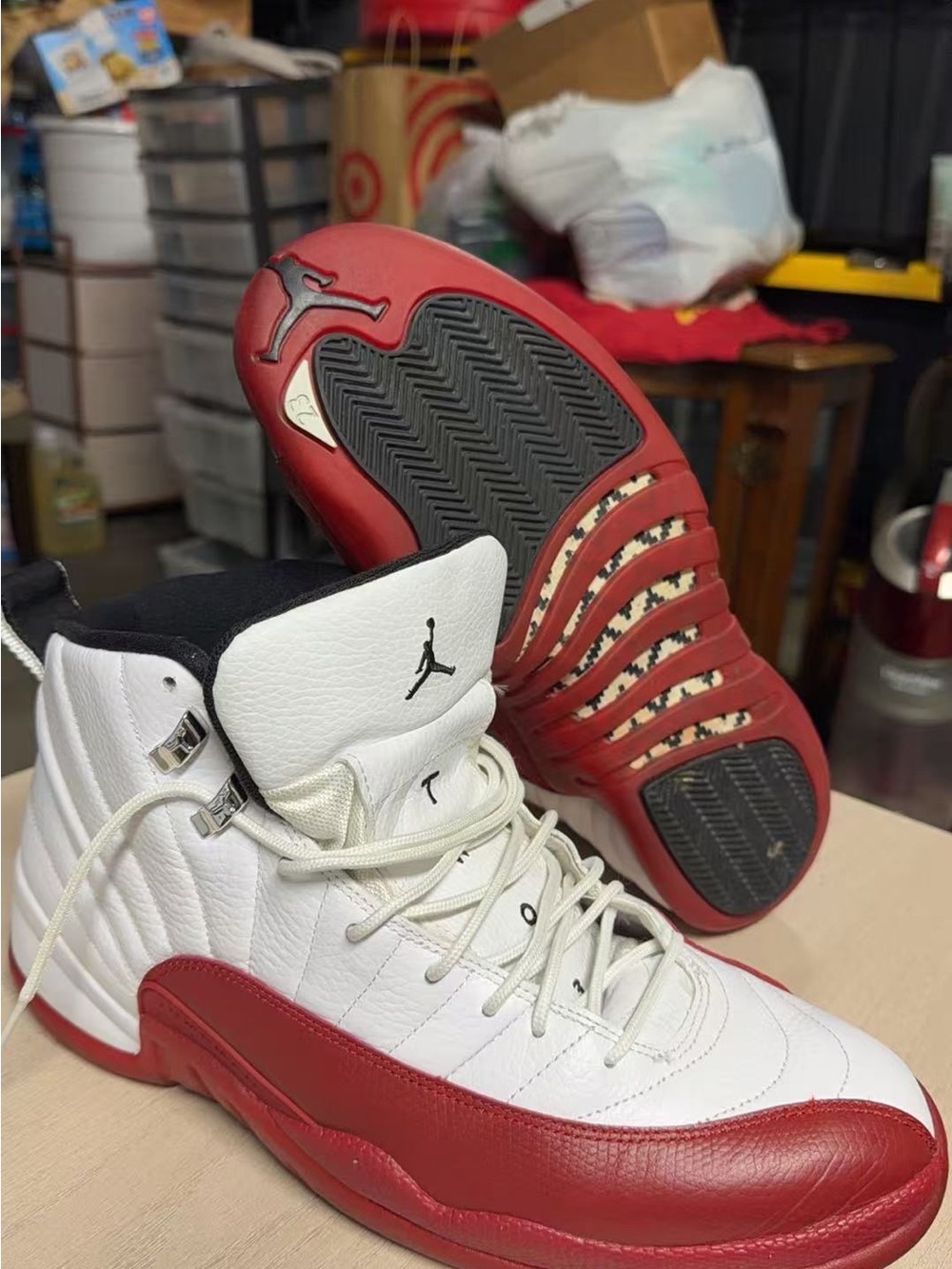Jordan Retro High-Top Sneakers in White and Red